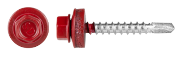 Red Self-Drilling Screw with Normal Tip, Metal Thread and EPDM Washer (PD)