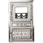 Monobloc Stove Door with Glass Romanian Motifs Nickel-Plated
